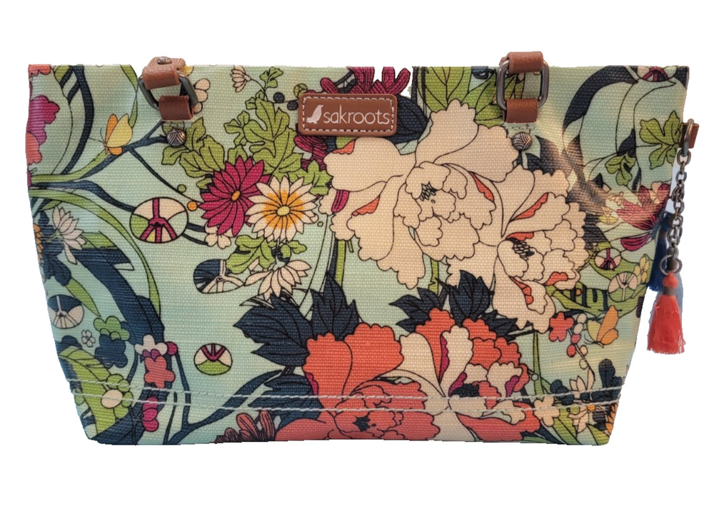 Sakroots Flower Power Floral Small Satchel Bag Mint Green Tassel Shoulder Purse